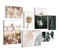 Novart- Tableau Décoration Murale- Set Boho Nature- Decoration Chambre Salon- Prêt à être Accroché- 7 Cadres de 30x40 & 20x30 cm- Beige- N023771a
