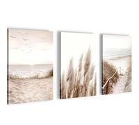 Novart Tableaux Boho Pampasgras - PRÊT À ÊTRE ACCROCHÉ - Salon Chambre decoration murale - 3 Parties Set Beach Vintage - N003930a