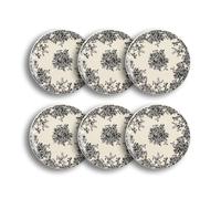 Novastyl Lot de 6 assiettes à Dessert Florali 19,5 cm en grès Décor Noir