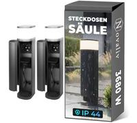 Novatool 2x Borne lumineuse extérieure avec prise 2 entrées Anthracite ronde avec cache IP44 Prise de jardin Prise extérieure Colonne de prise de jardin Tour de prise de jardin