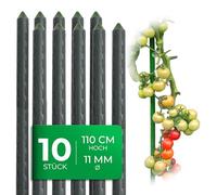 Novatool Lot de 10 tuteurs de 110 cm verts 11 mm en tube métallique recouvert de plastique pour plantes, tuteur pour concombres, tomates pour plantes grimpantes, support floral, tuteur 110 cm