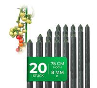 Novatool Lot de 20 petits tuteurs de 75 cm verts 8 mm en tube métallique stable recouvert de plastique, tuteurs pour plantes, aide à la montée pour concombres, tomates pour plantes grimpantes, tuteur