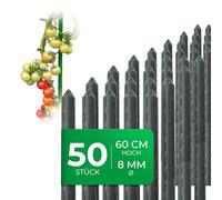 Novatool Lot de 50 petits tuteurs de 60 cm verts 8 mm en tube métallique stable recouvert de plastique pour plantes, tuteur pour concombres, tomates et plantes grimpantes