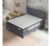NOVEMBER- Ensemble Matelas + LIT (140x190cm)- Matelas Elekctra Ressorts ensachés & mémoire de Forme Épaisseur 30cm + Sommier Bois Stable & Robuste revêtement synthétique Gris