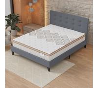 NOVEMBER- Ensemble Matelas + LIT (140x190cm)- Matelas Errakis 28cm Ressorts ensachés & Mousse HDensité + Sommier tête de lit Bois Stable & Robuste revêtement synthétique Gris