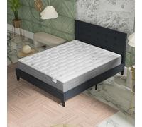 Ensemble MATELAS + LIT (140x200cm)- Galice 25cm Ressorts ensachés & Mémoire de forme + Sommier & tête de lit revêtement Noir