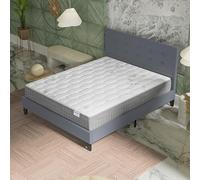 NOVEMBER- Ensemble Matelas + LIT (140x200cm)- Matelas Galice 25cm Ressorts ensachés & Mémoire de Forme+ Sommier tête de lit Bois Stable & Robuste revêtement synthétique Gris