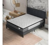 NOVEMBER- Ensemble Matelas + LIT (160x200cm)- Matelas Elekctra Ressorts ensachés & mémoire de Forme Épaisseur 30cm + Sommier Bois Stable & Robuste revêtement synthétique Noir