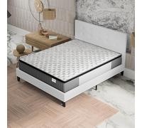 NOVEMBER- Ensemble Matelas + LIT (160x200cm)- Matelas Elekctra Ressorts ensachés & mémoire de Forme Épaisseur 30cm + Sommier Bois Stable & Robuste revêtement synthétique Blanc
