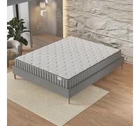 NOVEMBER- Ensemble Matelas + sommier (140 x 200cm)- Matelas Orionis Mousse Mémoire de Forme & Mousse Haute Densité d’épaisseur 16cm + Sommier Bois Stable & Robuste revêtement Tissu Gris