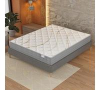 NOVEMBER- Ensemble Matelas + sommier (180 x 200cm)- Matelas Essem Ressorts ensachés & Mousse Haute Densité d’épaisseur 25cm + Sommier Bois Stable & Robuste revêtement Tissu Gris