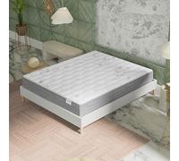 NOVEMBER- Ensemble Matelas + sommier (180 x 200cm)- Matelas Galice Ressorts ensachés & mémoire de Forme d’épaisseur 25cm + Sommier Bois Stable & Robuste revêtement Tissu Blanc