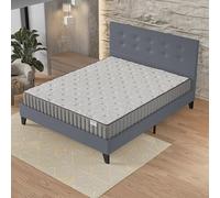 NOVEMBER- Ensemble Matelas + Sommier & tête de lit capitonnée (140 x 190cm)- Matelas Orionis Mousse Mémoire de Forme d’épaisseur 22cm + Lit Stable & Robuste, revêtement synthétique Gris