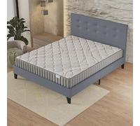 NOVEMBER- Ensemble Matelas + Sommier & tête de lit capitonnée (140 x 200cm) - Matelas Sirius Latex Naturel d’épaisseur 22cm + Lit Stable & Robuste, revêtement synthétique Gris