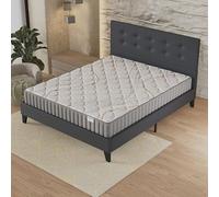 NOVEMBER- Ensemble Matelas + Sommier & tête de lit capitonnée (140 x 200cm) - Matelas Sirius Latex Naturel d’épaisseur 22cm + Lit Stable & Robuste, revêtement synthétique Noir
