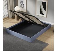 NOVEMBER Lit Coffre 140x190cm, Sommier à Lattes Flexible, Tissu Bleu, lit Stable & Solide. Grand Espace de Rangement en Dessous.