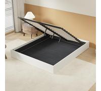 NOVEMBER Lit Coffre, Sommier à Lattes en Bois Flexible, Cadre en Tissu Blanc crème, lit Stable et Solide. Grand Espace de Rangement en Dessous. (Blanc, 140 x 190 cm)
