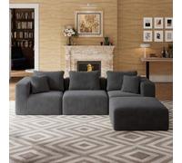 Novilla 270 cm Canapé d'angle Modulable, Convertible 4 Places Compressé | Smarts Coil® Ressorts Indépendants sans Montage en Velours Côtelé pour Salon, 3 Places + 1 Pouf avec 5 Coussins