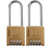 NOVLOCK Cadenas à code extérieur avec anse longue 7 cm - étanche et robuste, code 4 chiffres, pour portails, clôtures, abris, casiers, armoires, rangements - 2 pièces, doré