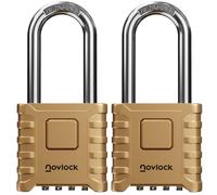 NOVLOCK Cadenas à code robuste - anse longue de 5,9 cm - cadenas extérieur étanche à 4 chiffres pour portails, clôtures, abris, rangements, casiers et armoires - lot de 2, doré