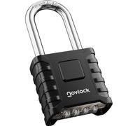 NOVLOCK Cadenas à code robuste - anse longue de 5,9 cm - cadenas extérieur étanche à 4 chiffres pour portails, clôtures, abris, rangements, casiers et armoires - lot de 1, noir