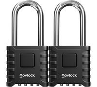 NOVLOCK Cadenas à code robuste - anse longue de 5,9 cm - cadenas extérieur étanche à 4 chiffres pour portails, clôtures, abris, rangements, casiers et armoires - lot de 2, noir