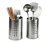 Novocloud 2 Pièces Porte-ustensiles de Cuisine Panier à Couverts Rangement Pot Ustensile Porte-couverts en Acier Inoxydable pour Cuillère Couteau Fourchette, 16.5 x 10 cm et 18 x 12 cm (Gris)