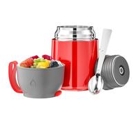 Noxtioanip Boîte Alimentaire Isotherme 450ml, Alimentaire Chaud, Boîtes Alimentaires Isothermes, Boîte Isotherme Repas Chaud Porte-Aliments en Acier Inoxydable à Double Couche, Cuillère, Rouge