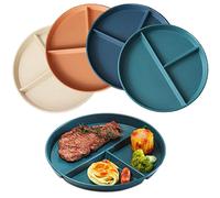 NOZVYCI 23CM Lot de 4 Assiette Plate Incassable avec 3 Compartiments Assiette à Dîner Divisée Allant au Micro-ondes et au Lave-vaisselle Assiette pour Familiale Séparée (Couleur Foncée)
