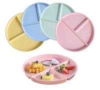 NOZVYCI 23CM Lot de 4 Assiette Plate Incassable avec 3 Compartiments Assiette à Dîner Divisée Allant au Micro-ondes et au Lave-vaisselle Assiette pour Familiale Séparée (Couleur claire)