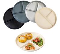 NOZVYCI 23CM Lot de 4 Assiette Plate Incassable avec 3 Compartiments Assiette à Dîner Divisée Allant au Micro-ondes et au Lave-vaisselle Assiette pour Familiale Séparée (Noir+Gris)