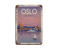 NPRZM Plaques en métal Oslo Norvège Voyage Plaques en métal Intérieur et extérieur Maison Bar Café Cuisine Décoration murale 30x40cm