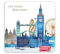 NQ0043 Pizazz For Men Carte d'anniversaire, thème de Londres, finition gaufrée