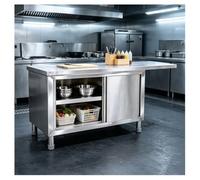NQNFWCRJ Travail INOX Plan de Extensible Table de Travail de Cuisine | Style D'assemblage Roues Silencieuses Porte Coulissante Étagères Épaissies Pieds Réglables Doubles Rails Rangement en Couches