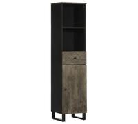 Nqyjm Armoire de Salle de Bain Noir 38x33x160 cm Bois Massif manguier | Meuble Toilette Rangement avec Porte, Tiroir et Compartiments pour Salon, WC Invités, Buanderie, Chambre