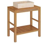Nqyjm Armoire de Toilette en Teck Solide avec lavabo en marbre Crème L8160 | Meuble de Rangement pour Salon, Salle de Bain, WC Invités, Buanderie, Chambre