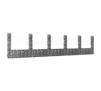 Nqyjm Cage Gabion à Pierres Panier de Gabion en Forme de U avec 6 poteaux Fer 620x20x150 cm, Clôture Décorative Jardin, Grille Métallique pour Aménagement Extérieur Cour