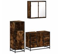 Nqyjm Ensemble de Meubles de Salle de Bain 3 pièce Chêne fumé L3300962 | Tiroir, Étagère et Porte, Armoire Toilette Rangement Mobilier pour Salon, WC Invités, Buanderie, Chambre