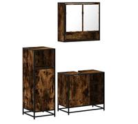 Nqyjm Ensemble de Meubles de Salle de Bain 3 pièce Chêne fumé L3300997 | Étagère et Porte, Armoire Toilette Rangement Mobilier pour Salon, WC Invités, Buanderie, Chambre