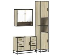 Nqyjm Ensemble de Meubles de Salle de Bain 3 pièce chêne Sonoma L3301111 | Tiroir, Étagère et Porte, Armoire Toilette Rangement Mobilier pour Salon, WC Invités, Buanderie, Chambre