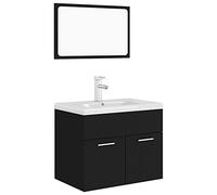 Nqyjm Ensemble de Meubles de Salle de Bain Noir Aggloméré | Compartiment et 2 Portes, Armoire Toilette Rangement Mobilier pour Salon, WC Invités, Buanderie, Chambre