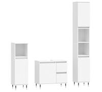 Nqyjm Ensemble de Meubles Salle de Bain 3 pièce Blanc L0213 | Bois ingénierie, Tiroir et Porte, Armoire Toilette Rangement Mobilier pour Salon, WC Invités, Buanderie, Chambre
