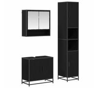 Nqyjm Ensemble de Mobilier de Salle de Bain 3 pièces Chêne Noir L3402553 | Étagère et Porte, Meuble Toilette Rangement Armoire pour Salon, WC Invités, Buanderie, Chambre