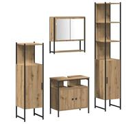 Nqyjm Ensemble de Mobilier de Salle de Bain 4 pc Chêne Artisanal L3334407 | Porte et Compartiment, Meuble Toilette Rangement Armoire pour Salon, WC Invités, Buanderie, Chambre