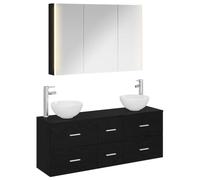 Nqyjm Ensemble de Mobilier de Salle de Bain 4 pc Chêne Noir L3406704 | Porte et Compartiment, Meuble Toilette Rangement Armoire pour Salon, WC Invités, Buanderie, Chambre