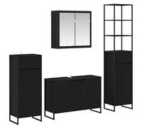 Nqyjm Ensemble de Mobilier de Salle de Bain 4 pièces Chêne Noir | Tiroir, Étagère et Porte, Meuble Toilette Rangement Armoire pour Salon, WC Invités, Buanderie, Chambre