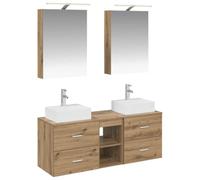 Nqyjm Ensemble de Mobilier de Salle de Bain 5 pc Chêne Artisanal L3406798 | Porte et Compartiment, Meuble Toilette Rangement Armoire pour Salon, WC Invités, Buanderie, Chambre