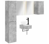 Nqyjm Ensemble de Mobilier de Salle de Bain 5 pc Gris béton L3407258 | Porte et Compartiment, Meuble Toilette Rangement Armoire pour Salon, WC Invités, Buanderie, Chambre