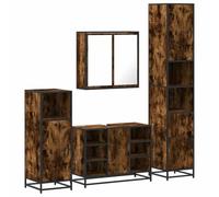 Nqyjm Ensemble Meubles Salle de Bain 4 pièce chêne fumé L12 | Bois ingénierie, Étagère et Porte, Armoire Toilette Rangement Mobilier pour Salon, WC Invités, Buanderie, Chambre