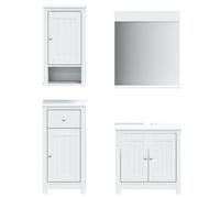 Nqyjm Meubles de Salle de Bain 4 pièce Berg Blanc Bois de pin Massif | Étagère, Armoire Toilette Rangement Mobilier pour Salon, WC Invités, Buanderie, Chambre